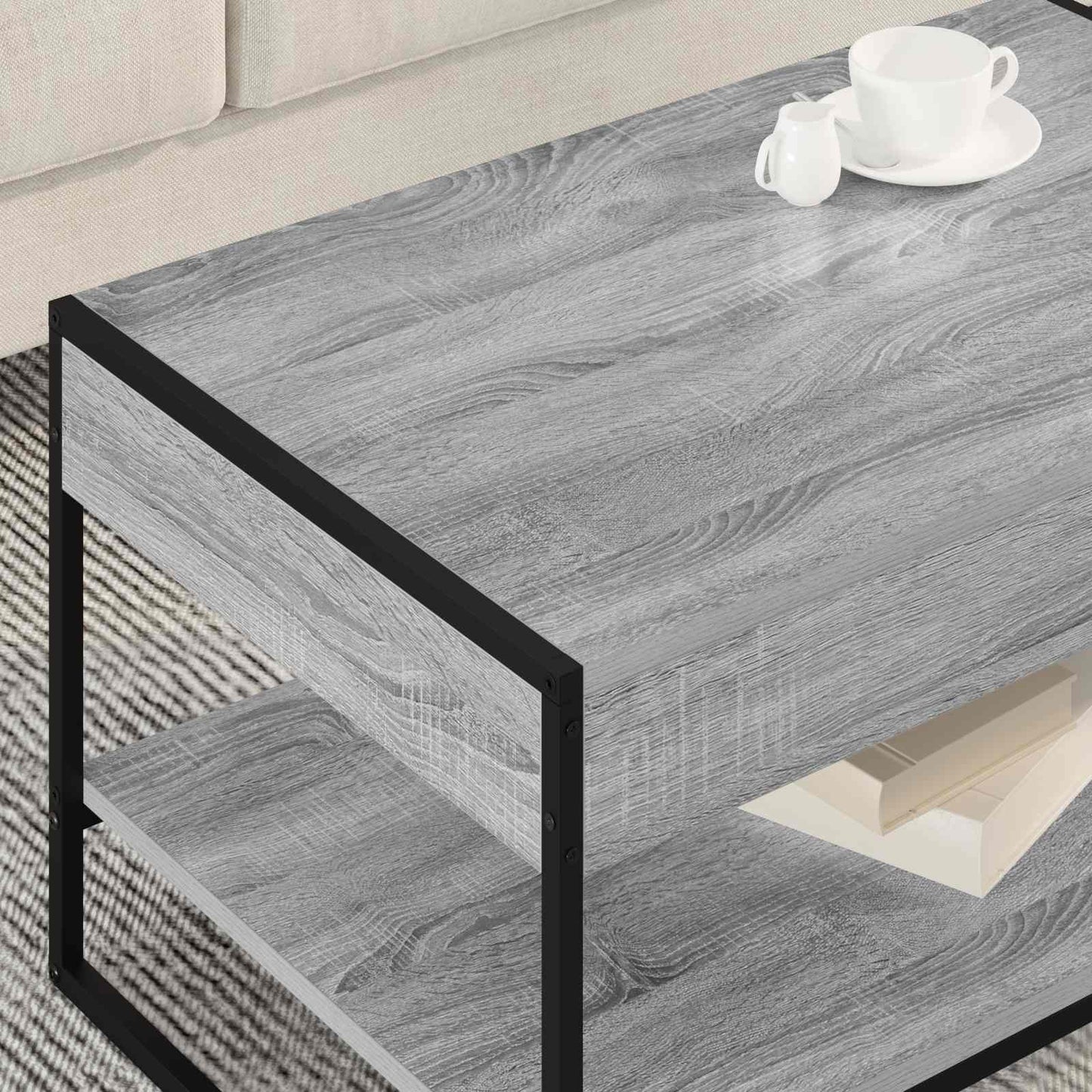 vidaXL Coffee Table Grey Sonoma 80 x 50 x 40 cm Engineered Wood 4