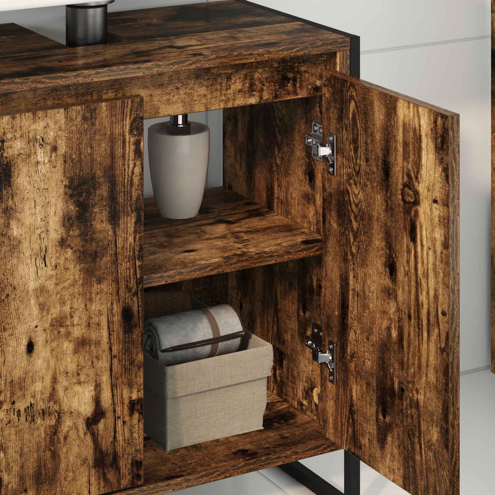 vidaXL Bathroom Cabinet Smoke Oak 60 x 30 x 60 cm Engineered Wood 4