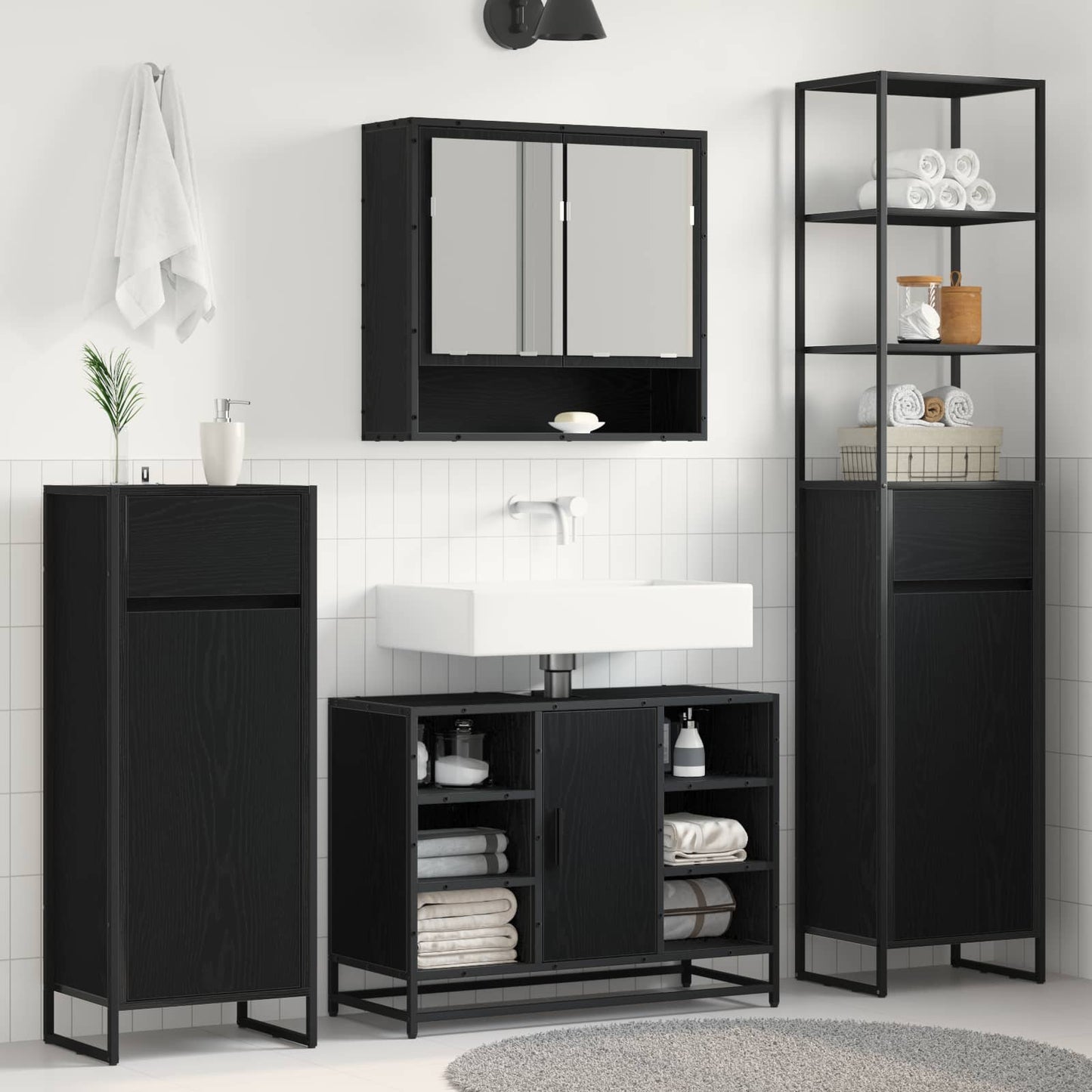 vidaXL Bathroom Cabinet Black Oak 40 x 30 x 100 cm Engineered Wood 1