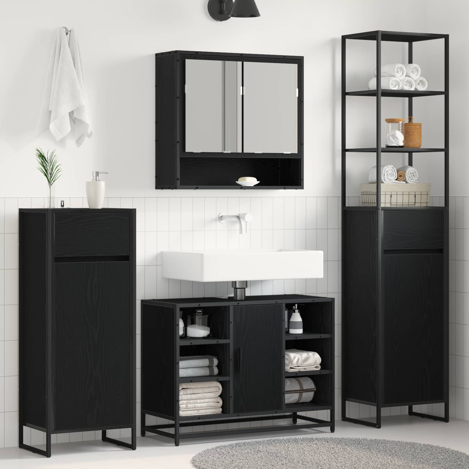 vidaXL Bathroom Cabinet Black Oak 40 x 30 x 100 cm Engineered Wood 1