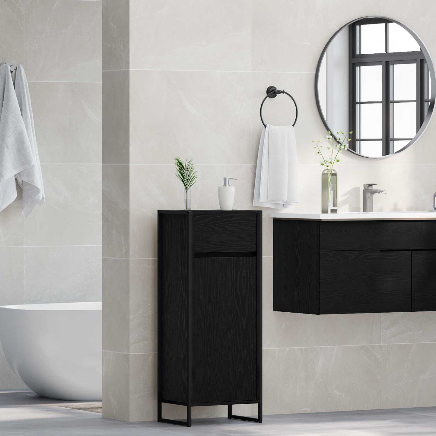 vidaXL Bathroom Cabinet Black Oak 40 x 30 x 100 cm Engineered Wood 4