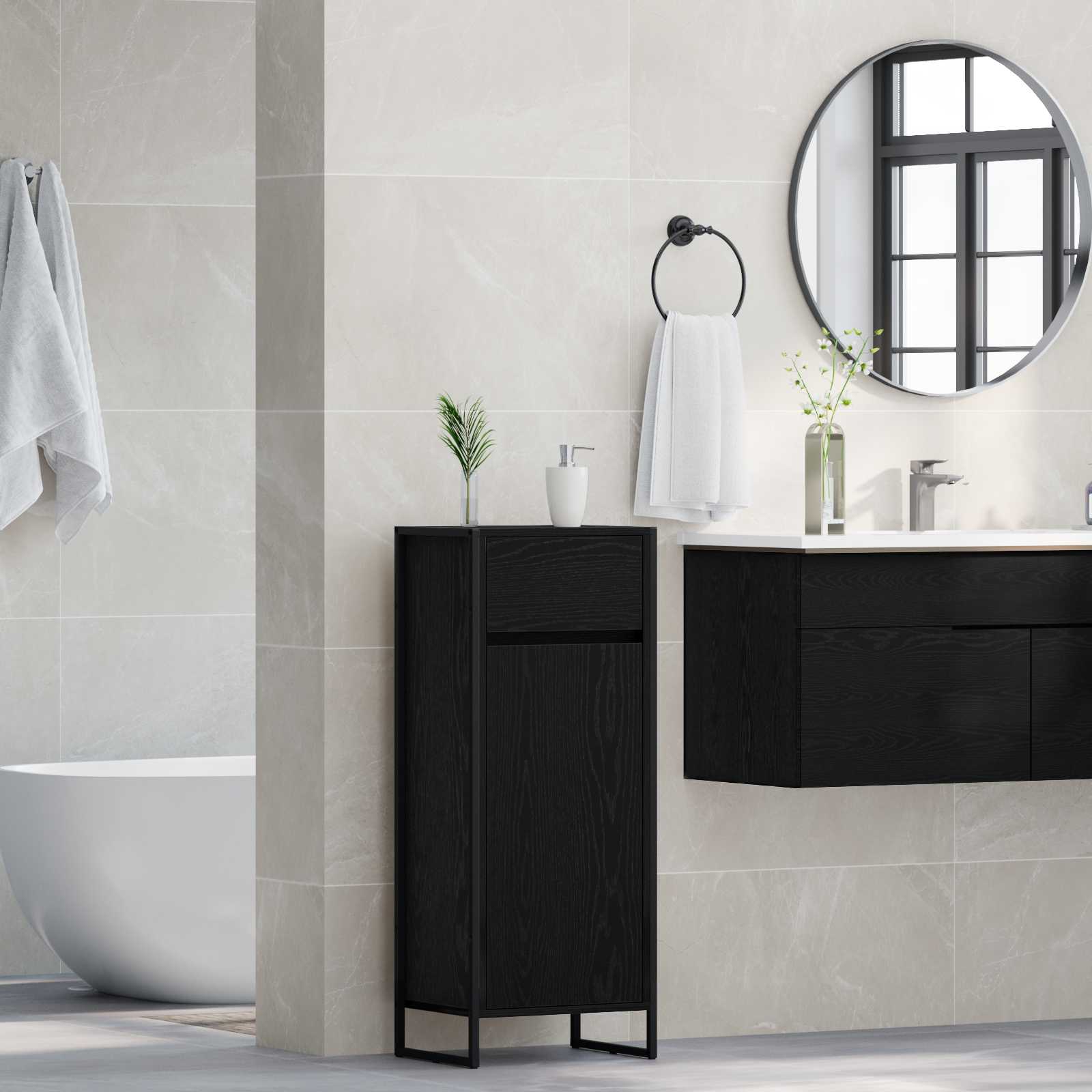vidaXL Bathroom Cabinet Black Oak 40 x 30 x 100 cm Engineered Wood 4