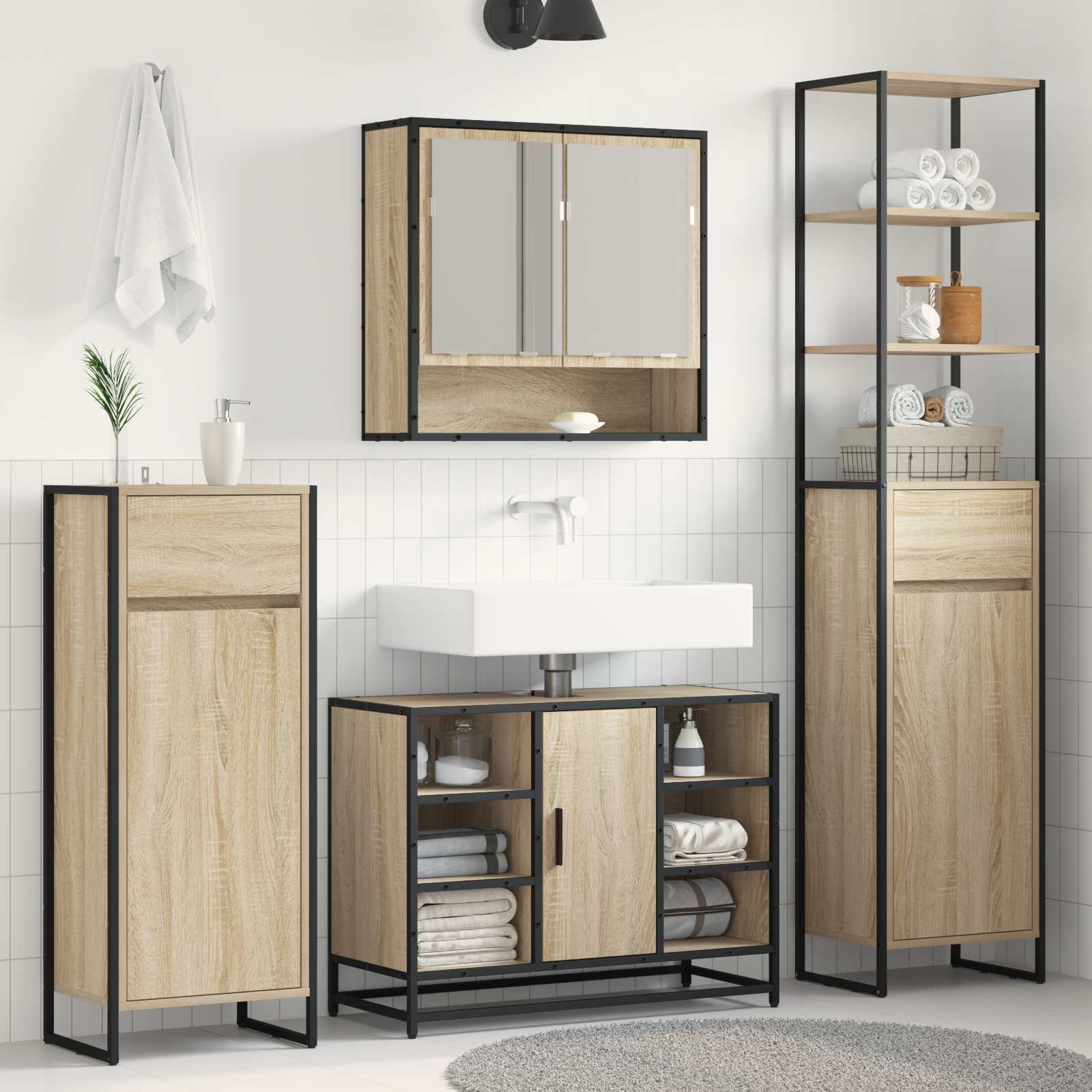 vidaXL Bathroom Cabinet Sonoma 40 x 30 x 100 cm Engineered Wood 1