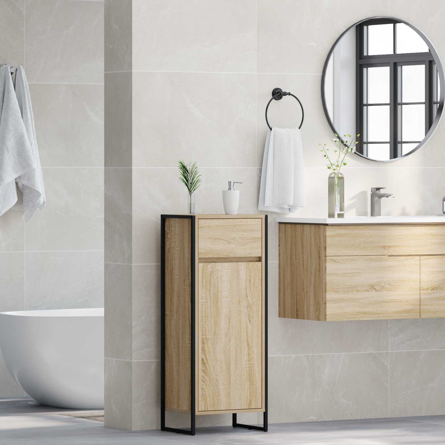 vidaXL Bathroom Cabinet Sonoma 40 x 30 x 100 cm Engineered Wood 4