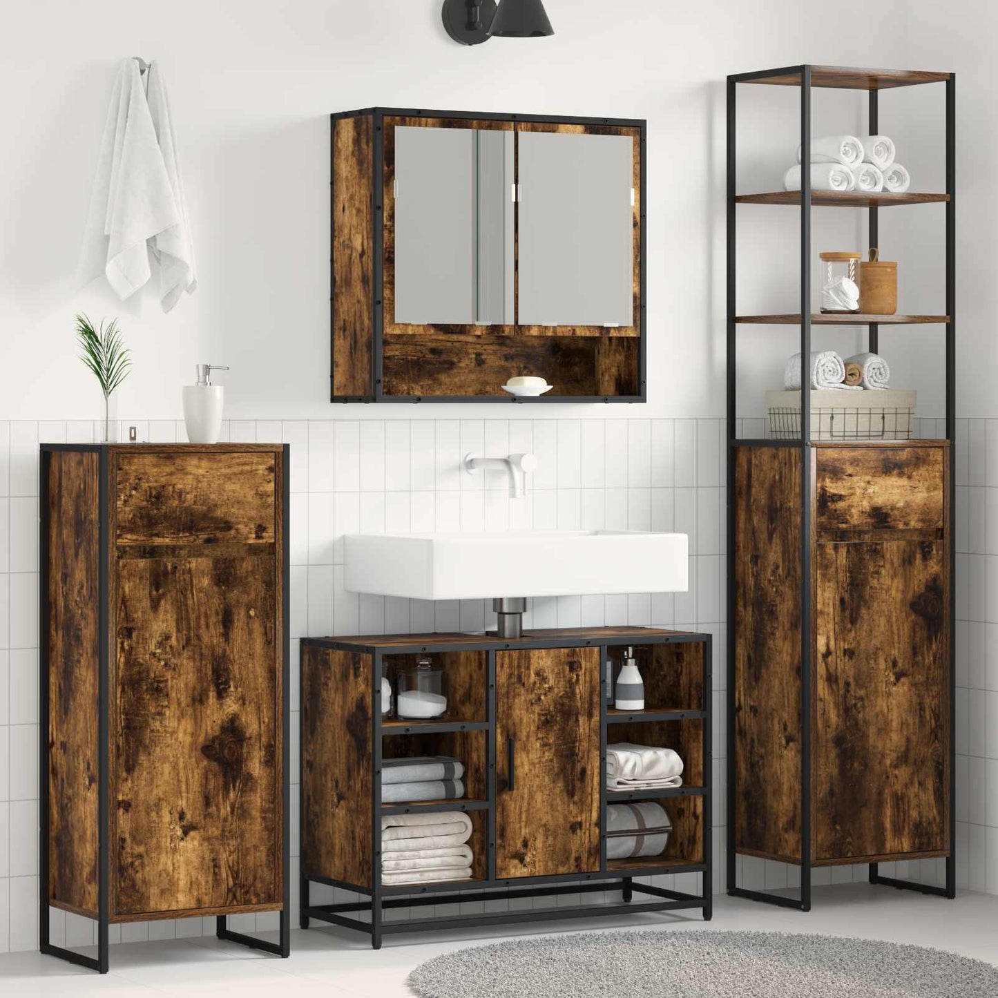 vidaXL Bathroom Cabinet Smoke Oak 40 x 30 x 100 cm Engineered Wood 1