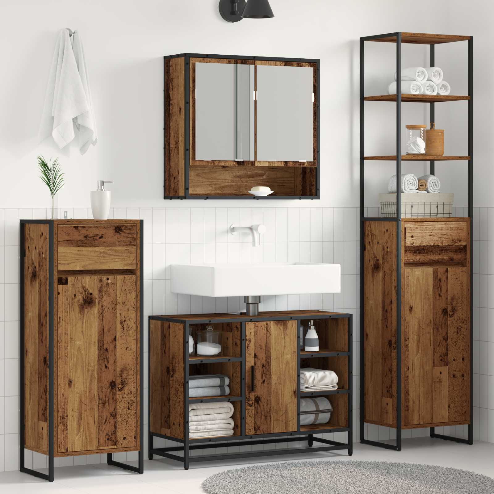 vidaXL Bathroom Cabinet Old Wood 40 x 30 x 100 cm Engineered Wood 1