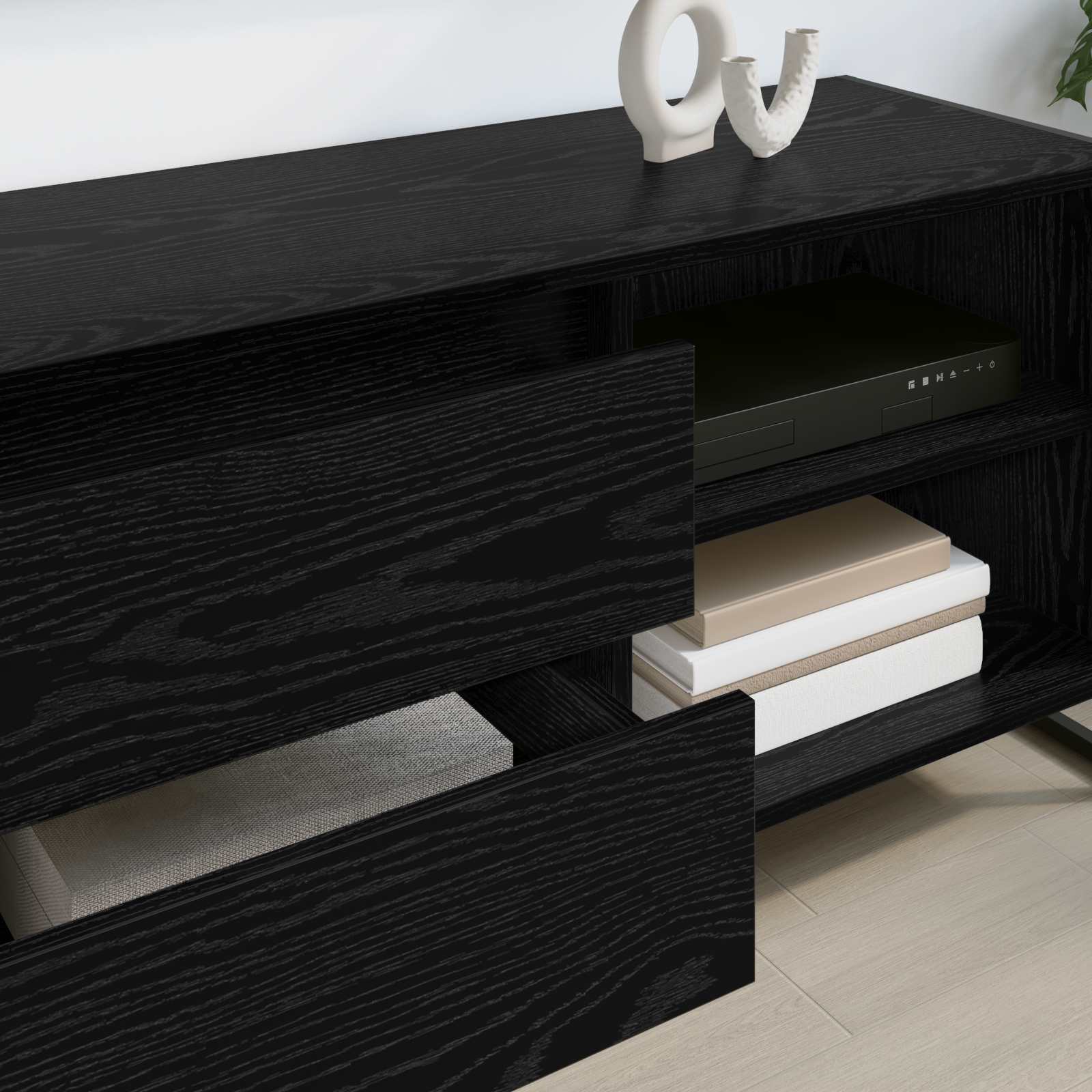 vidaXL TV Cabinet 100 x 36 x 49.5 cm Black Oak Engineered Wood 4