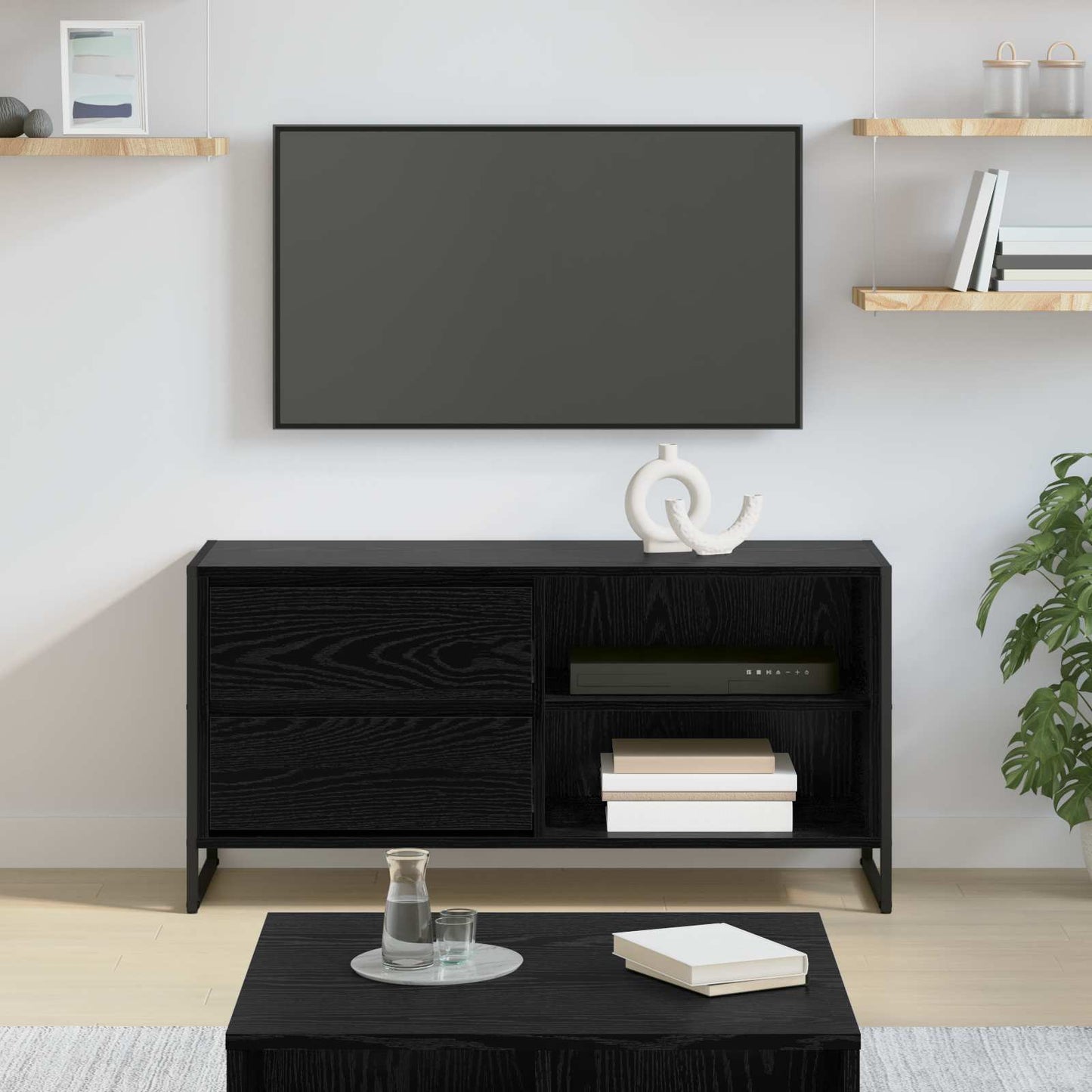 vidaXL TV Cabinet 100 x 36 x 49.5 cm Black Oak Engineered Wood 1