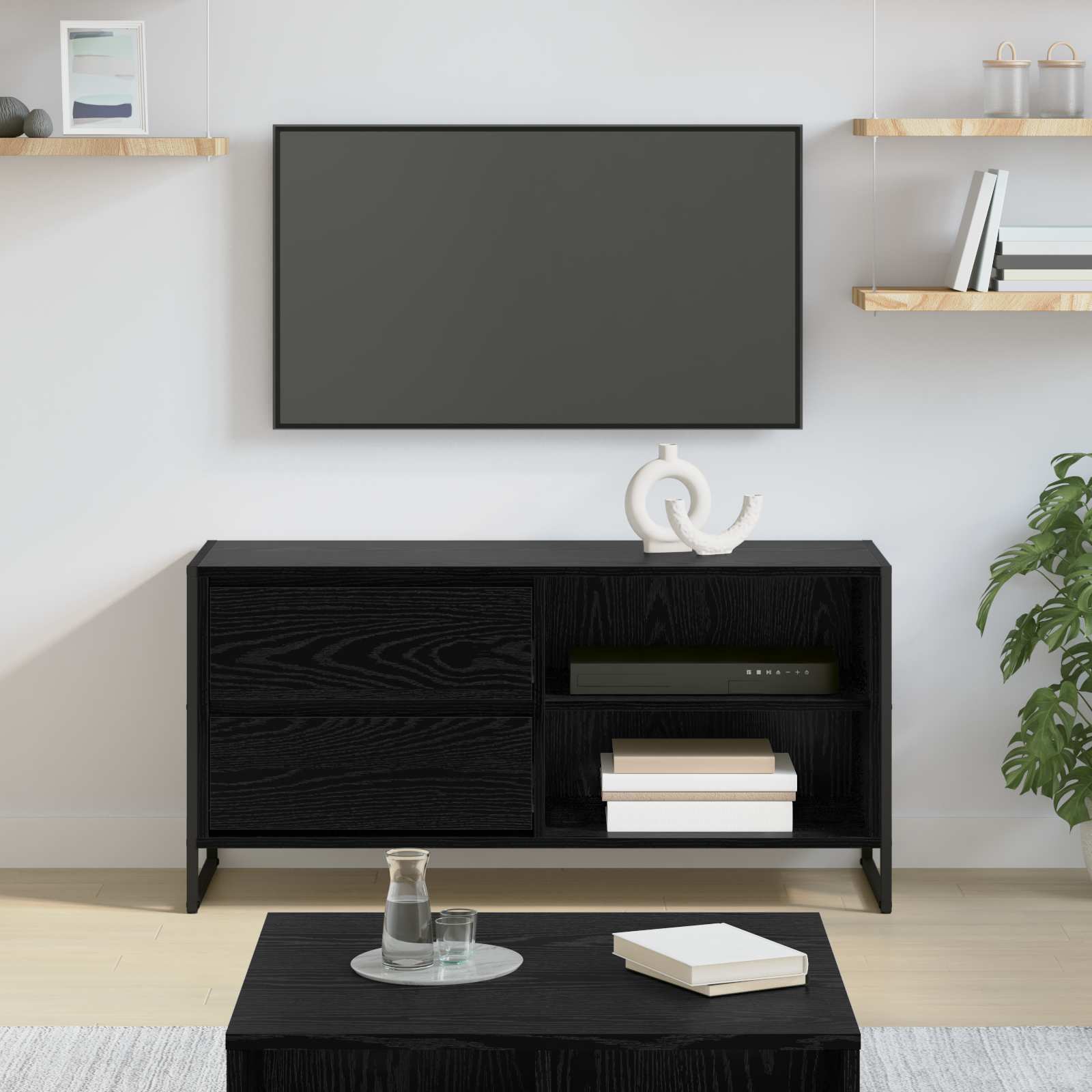 vidaXL TV Cabinet 100 x 36 x 49.5 cm Black Oak Engineered Wood 1