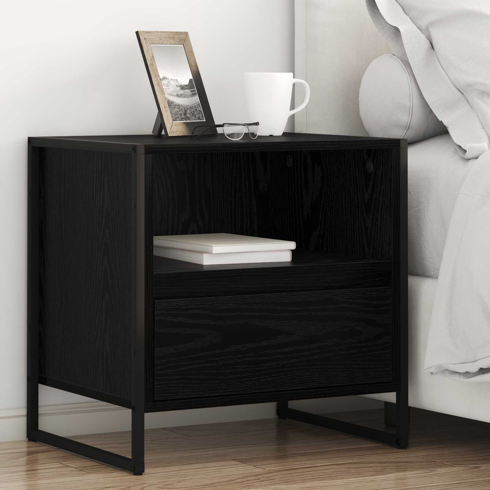 vidaXL Bedside Table Black Oak 50 x 39.5 x 50 cm Engineered Wood 1