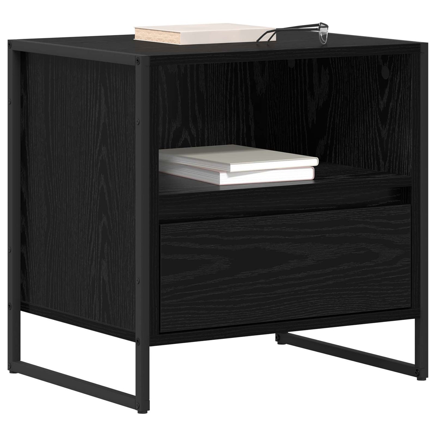 vidaXL Bedside Table Black Oak 50 x 39.5 x 50 cm Engineered Wood 3