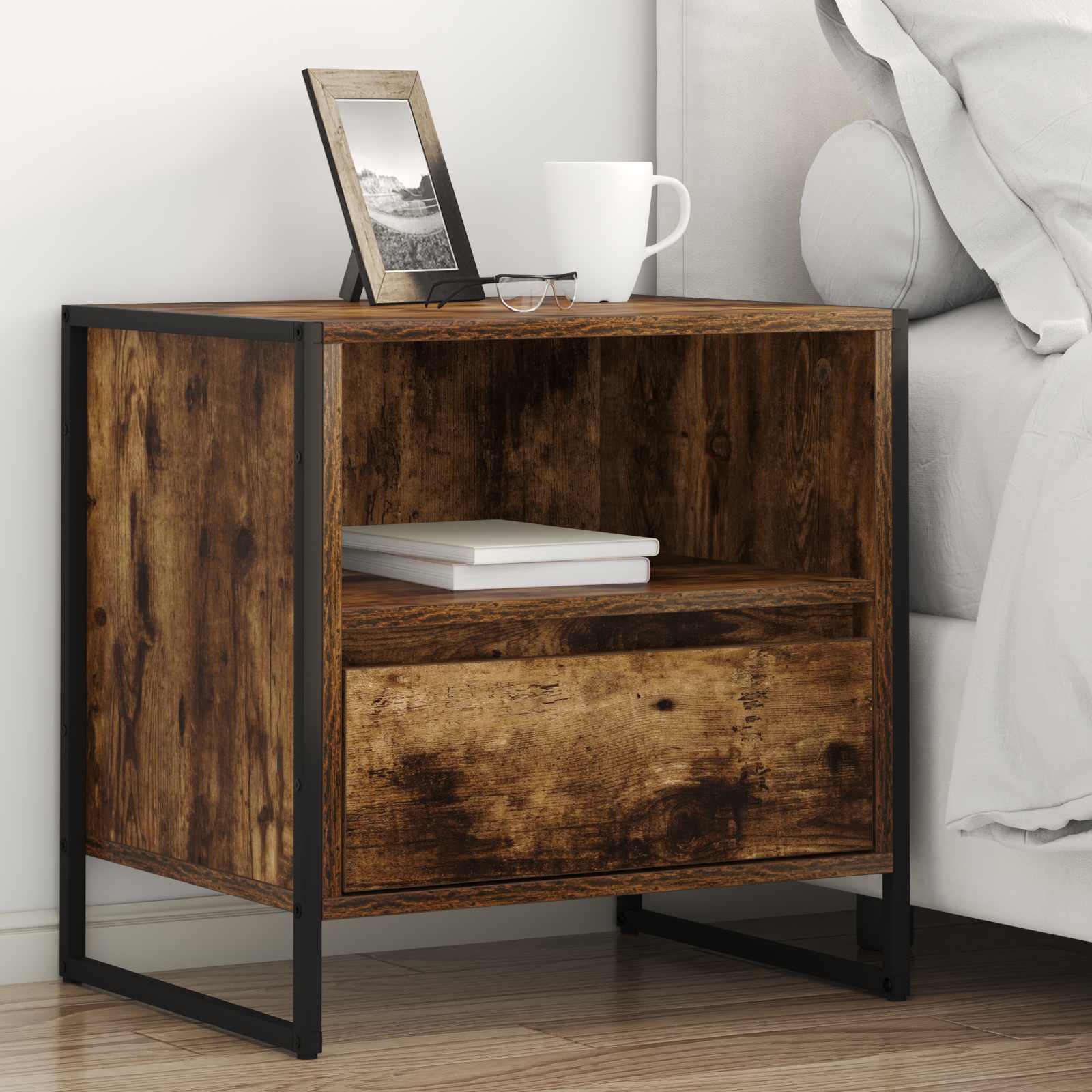 vidaXL Bedside Table Smoke Oak 50 x 39.5 x 50 cm Engineered Wood 1