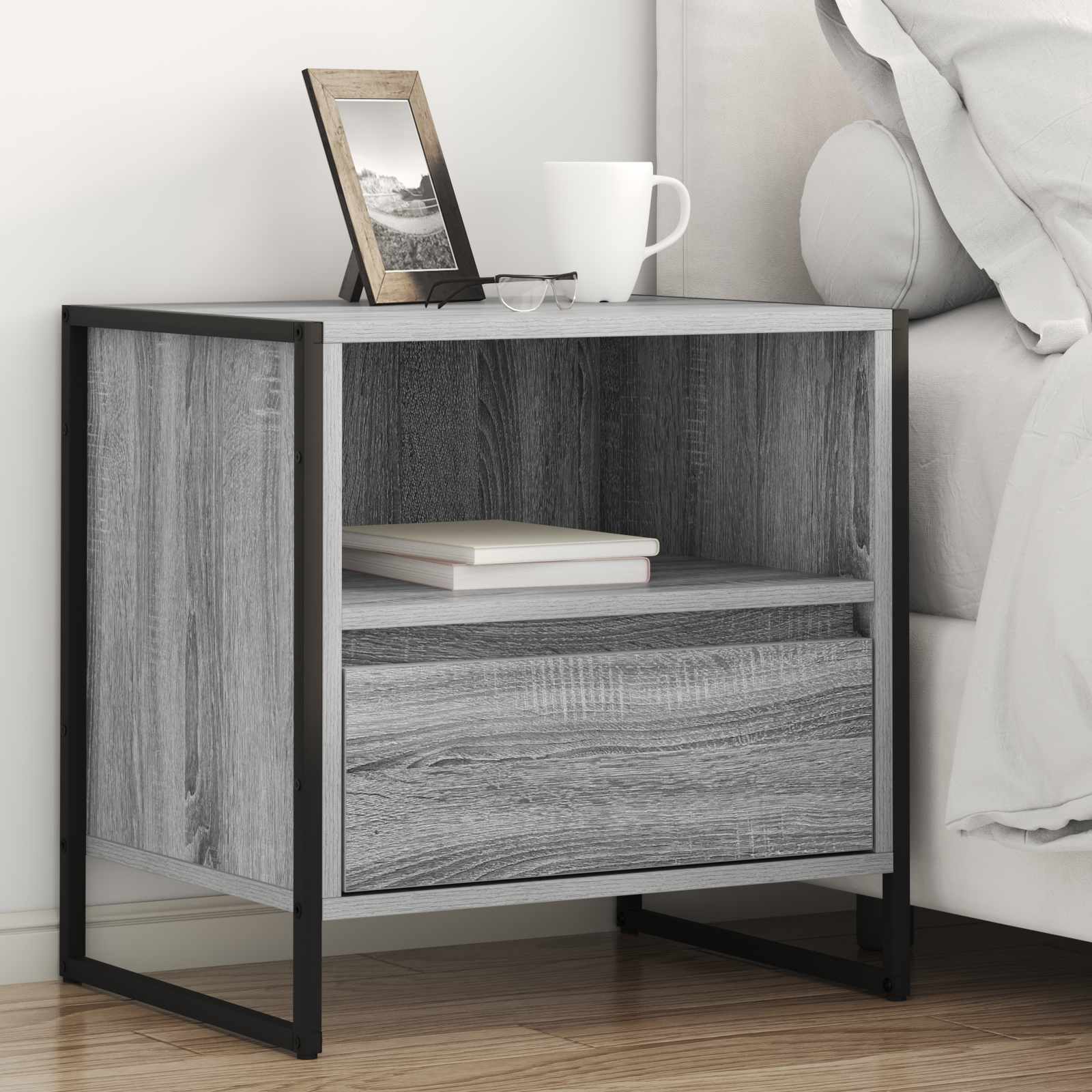 vidaXL Bedside Table Grey Sonoma 50 x 39.5 x 50 cm Engineered Wood 1