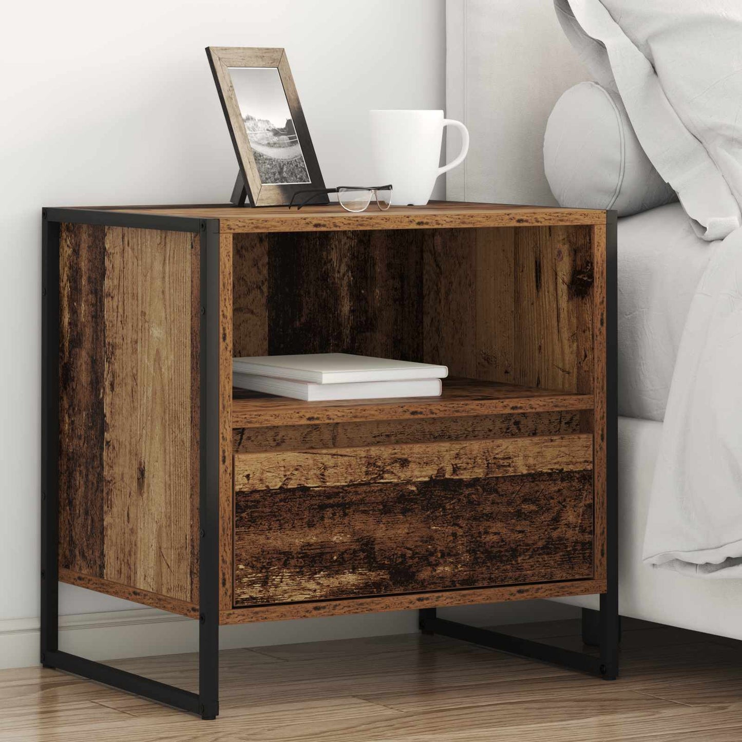 vidaXL Bedside Table Old Wood 50 x 39.5 x 50 cm Engineered Wood 1