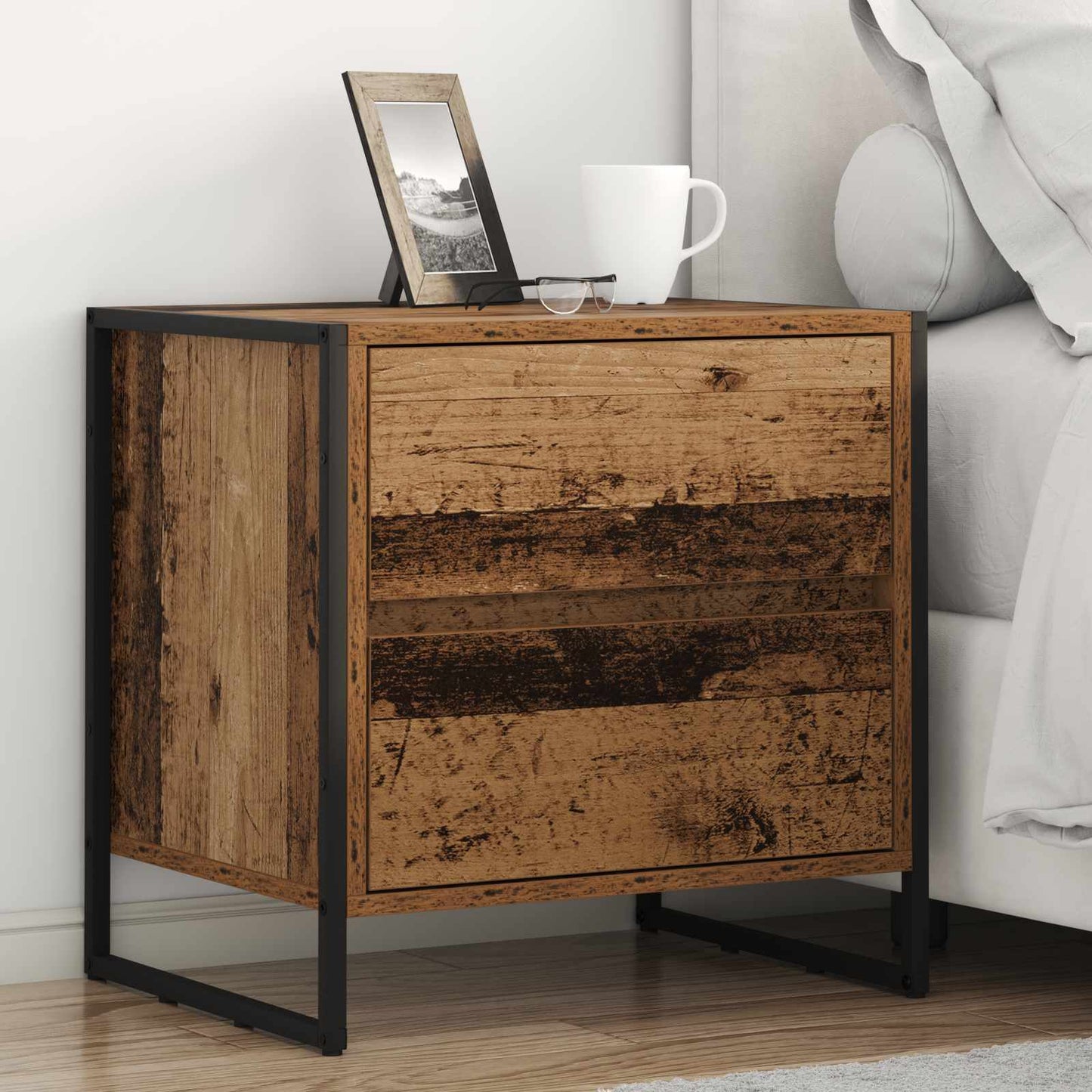 vidaXL Bedside Table Old Wood 50 x 39.5 x 50 cm Engineered Wood 1