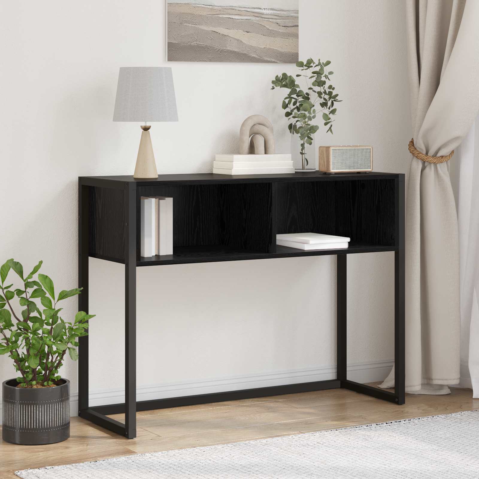 vidaXL End Table Black Oak 100 x 36 x 75 cm Engineered Wood 1