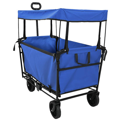 Folding Hand Trolley With Roof 105 x 56.5 x 116 cm 150 kg Blue