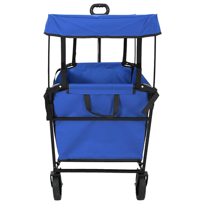 Folding Hand Trolley With Roof 105 x 56.5 x 116 cm 150 kg Blue