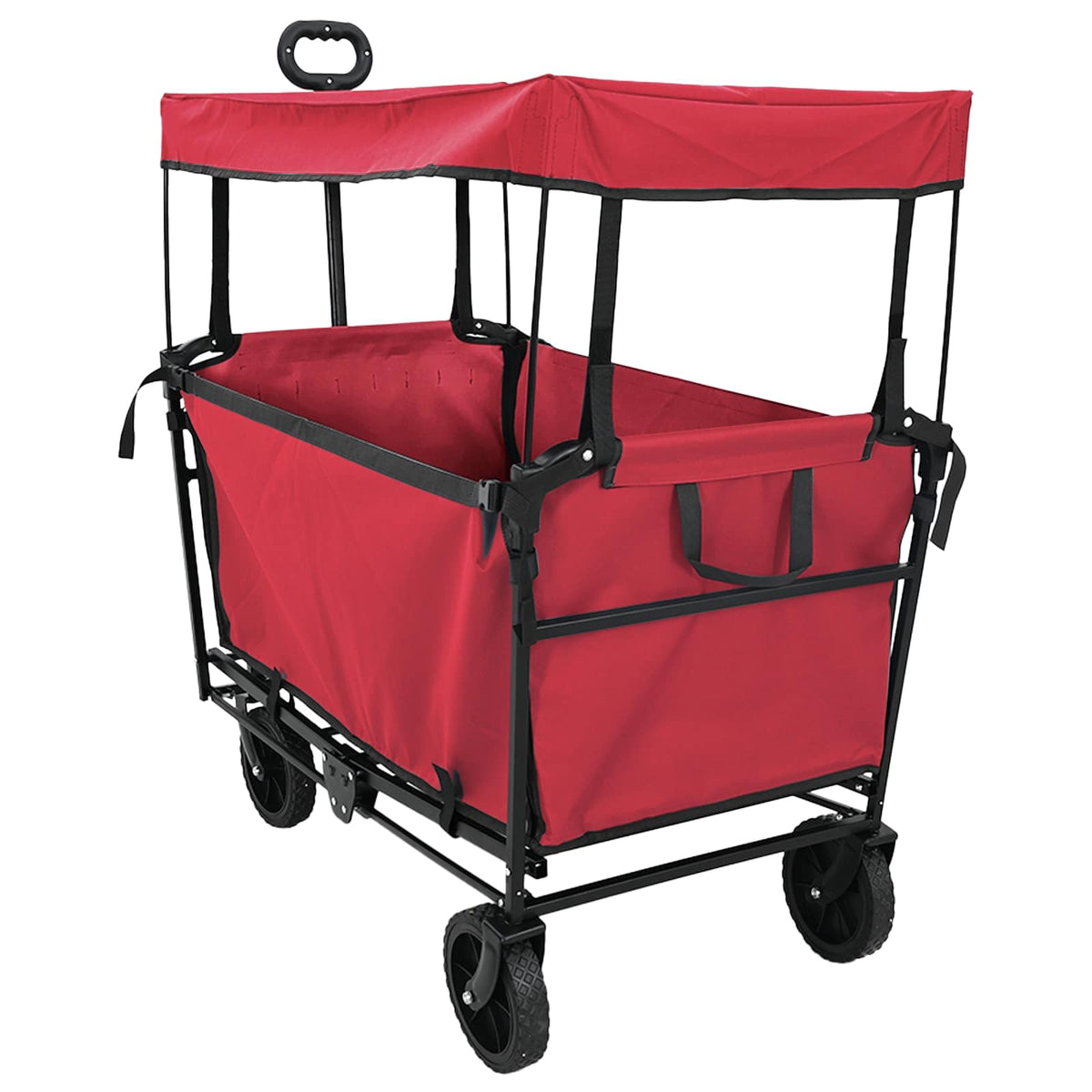 Folding Hand Trolley With Roof 105 x 56.5 x 116 cm 150 kg Red
