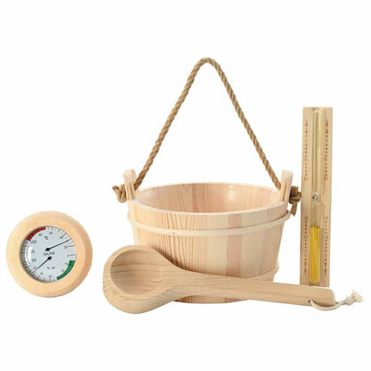 vidaXL Sauna Accessory Set 4 pcs Brown Solid Pine Wood and Hemp 2