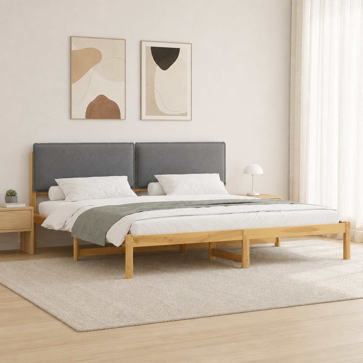 Bed Frame with Upholstered Headboard Length 200 cm Whitewash and Light Grey 180 cm