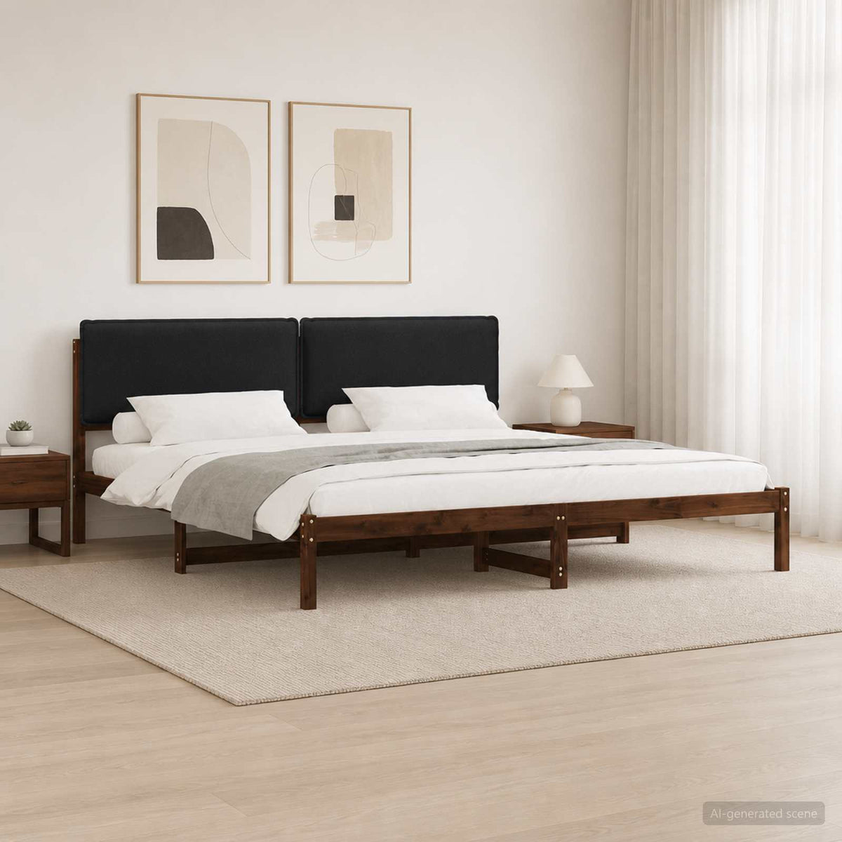 vidaXL Bed Frame with Upholstered Headboard Dark Brown and Black 1