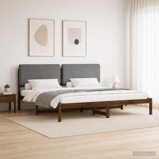 Bed Frame with Upholstered Headboard Dark Brown and Light Grey 1