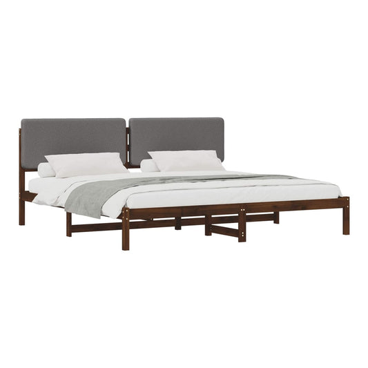 Bed Frame with Upholstered Headboard Dark Brown and Light Grey 2