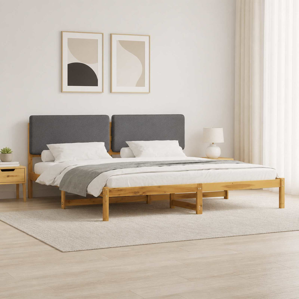 Bed Frame with Upholstered Headboard Length 200 cm Whitewash and Light Grey 180 cm