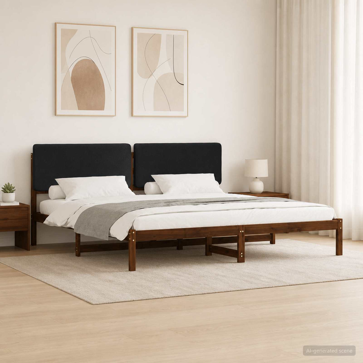 vidaXL Bed Frame with Upholstered Headboard Dark Brown and Black 1