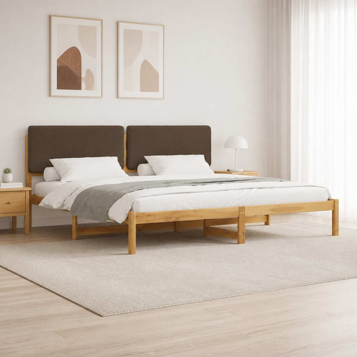 Bed Frame with Upholstered Headboard Length 200 cm Whitewash and Taupe 180 cm
