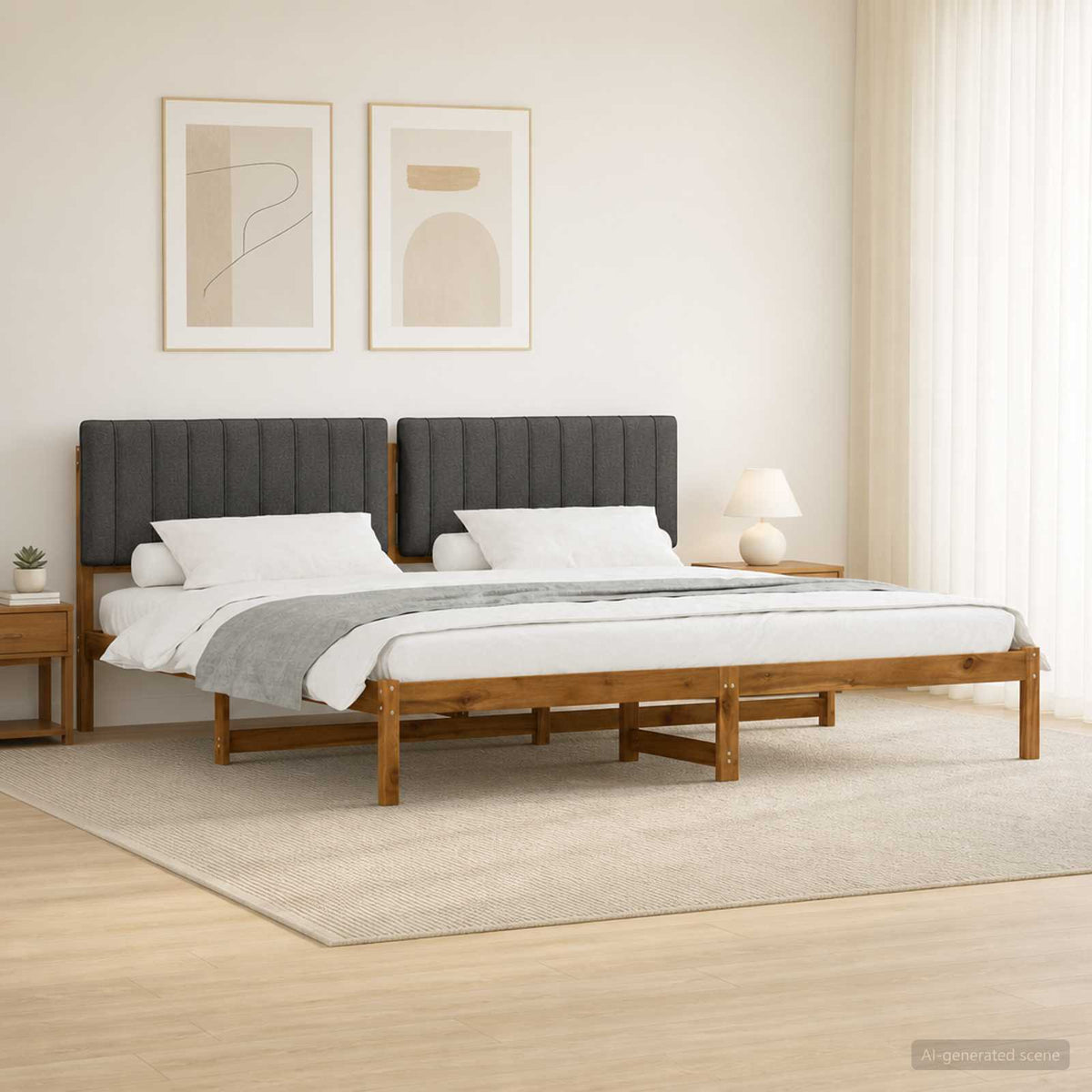 Bed Frame with Upholstered Headboard Length 200 cm Natural and Dark Grey 200 cm