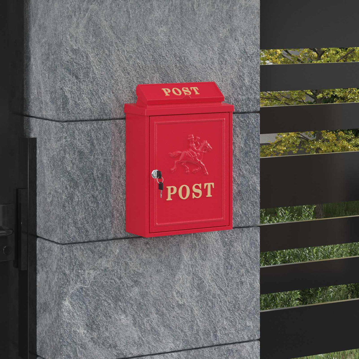 Wall Mounted Mailbox 29 x 13 x 41 cm Cast Aluminum Red