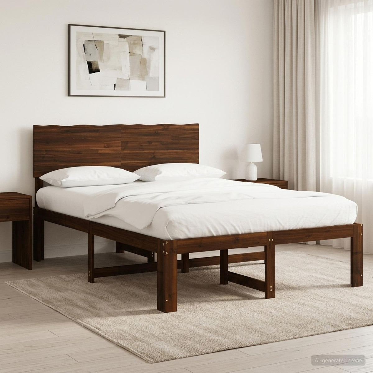 Double Bed Frame with Headboard ROSTOCK Length 200 cm Dark Brown 160 cm