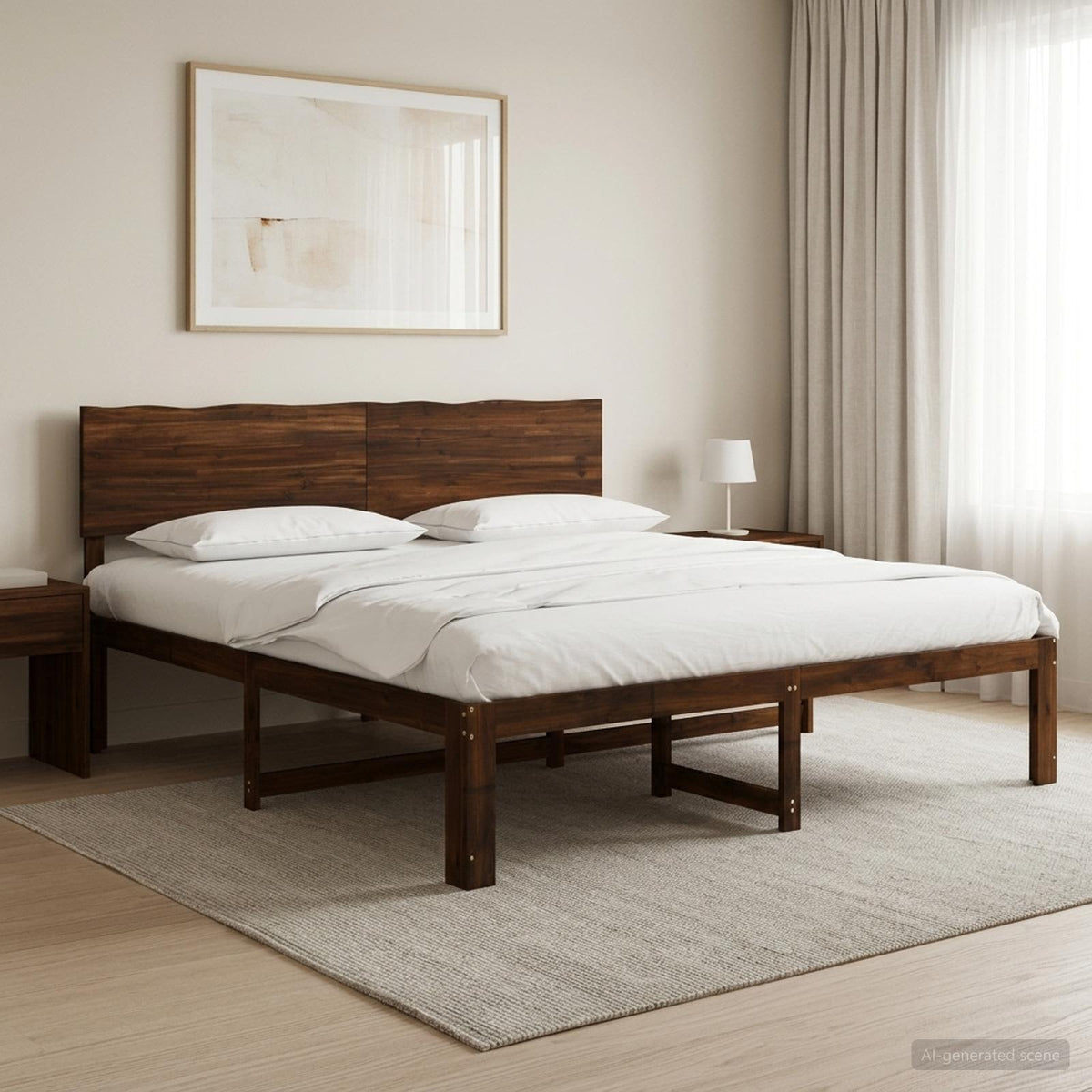 Double Bed Frame with Headboard ROSTOCK Length 200 cm Dark Brown 180 cm