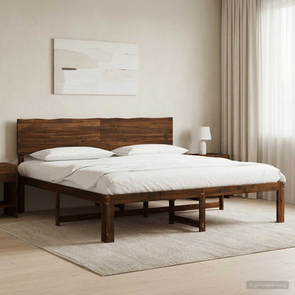 Double Bed Frame with Headboard ROSTOCK Length 200 cm Dark Brown 200 cm