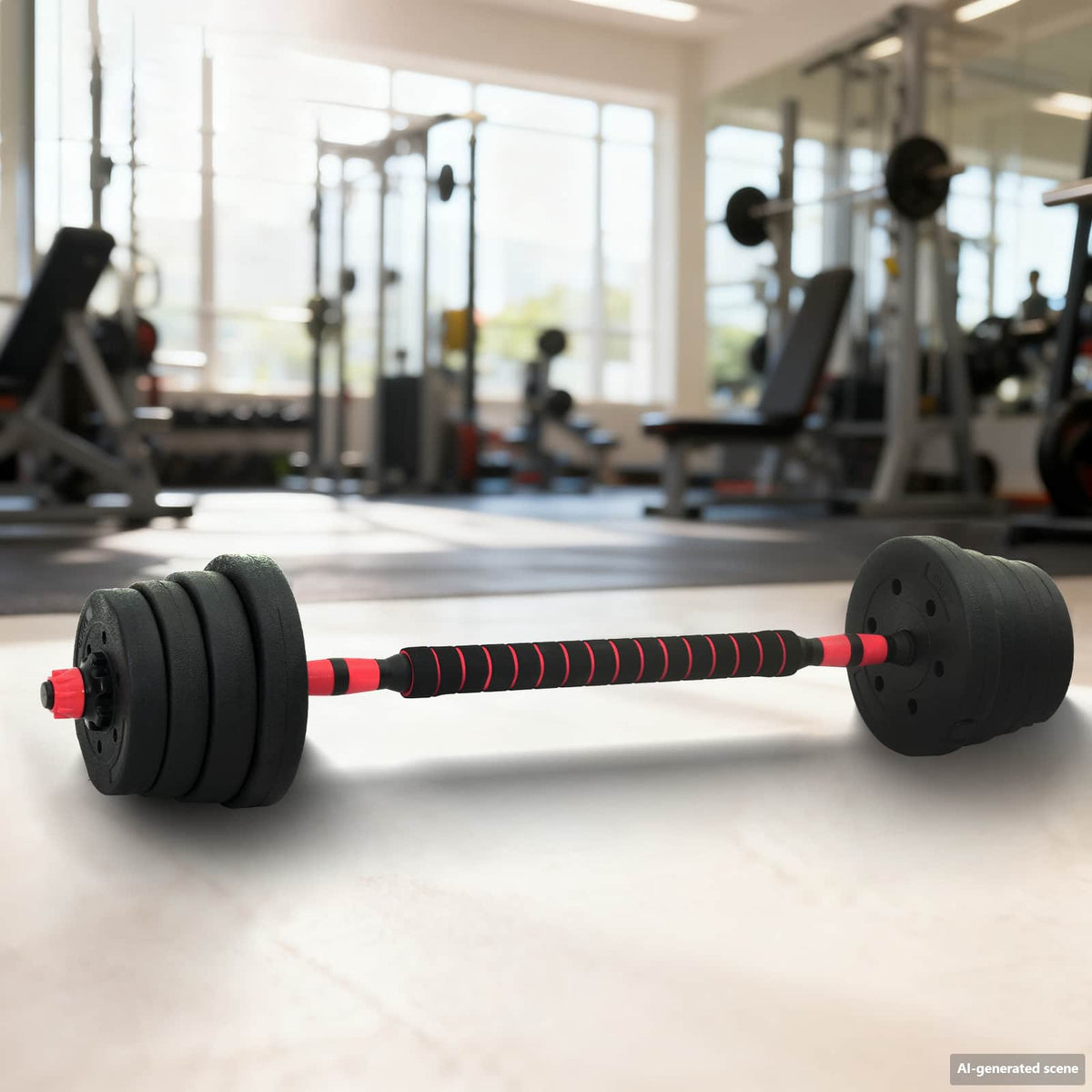 2-in-1 Dumbbell Barbell Black and red 2 in 1 adjustable dumbbell and barbell set 30 kg