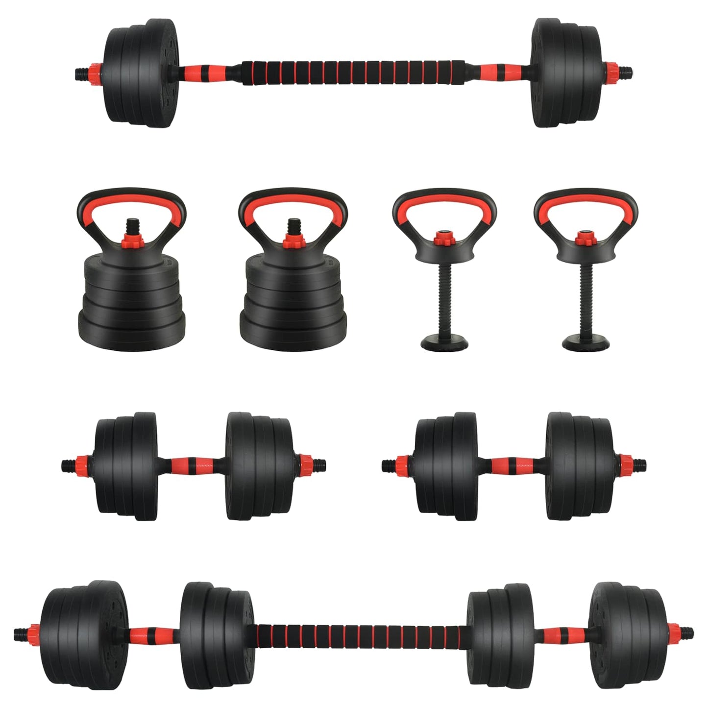vidaXL 4-in-1 Dumbbell Barbell Kettlebell Set 20 kg Black and Red 2
