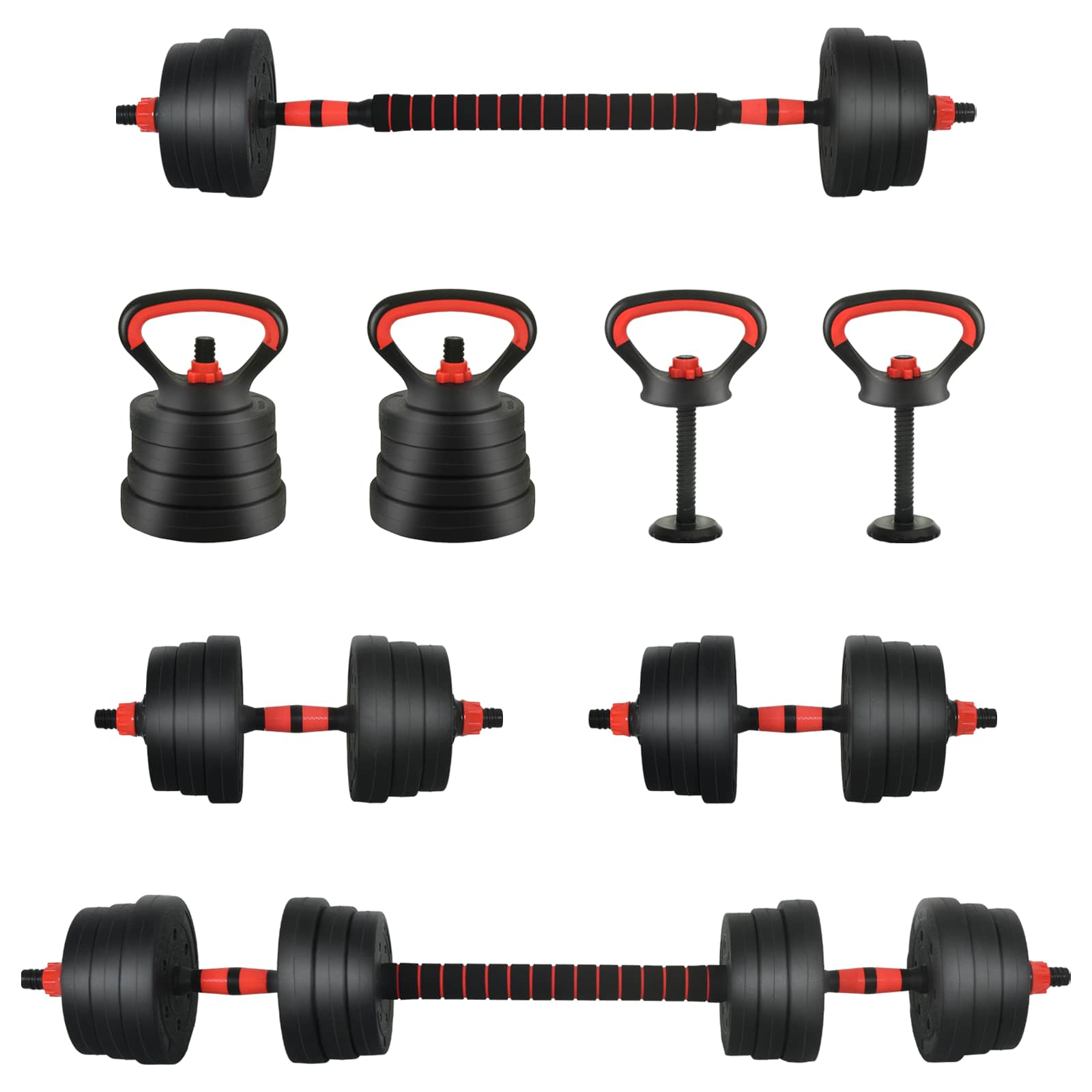 vidaXL 4-in-1 Dumbbell Barbell Kettlebell Set 20 kg Black and Red 2