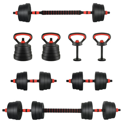 vidaXL 4-in-1 Dumbbell Barbell Kettlebell Set 20 kg Black and Red 2