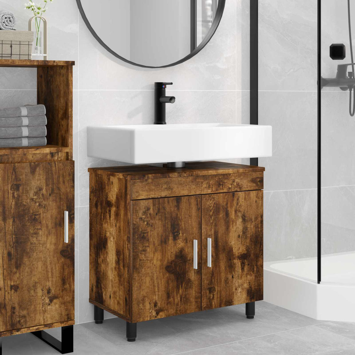 vidaXL Bathroom Vanity Unit Smoked Oak 60 x 35 x 60 cm Engineered Wood 1