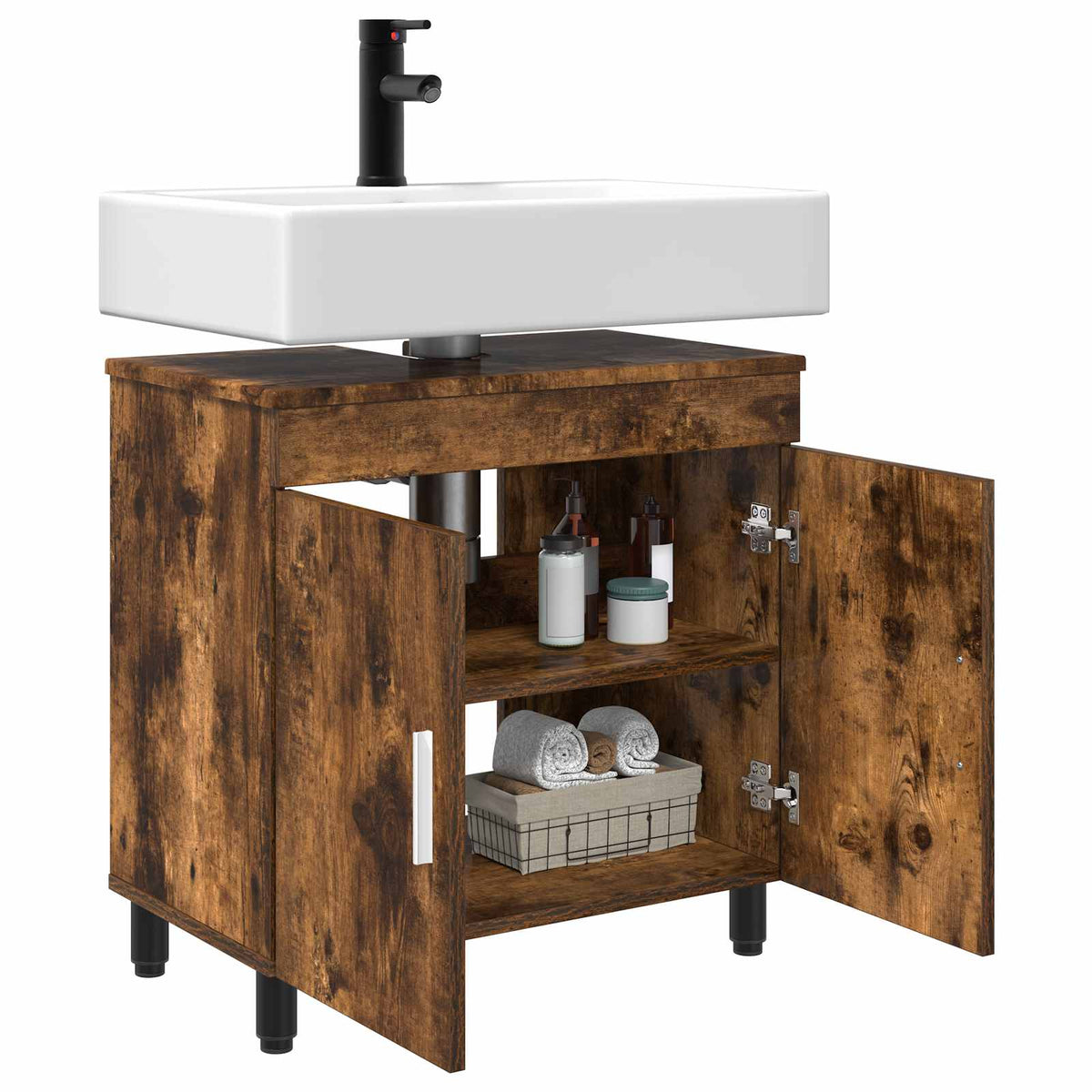 vidaXL Bathroom Vanity Unit Smoked Oak 60 x 35 x 60 cm Engineered Wood 3