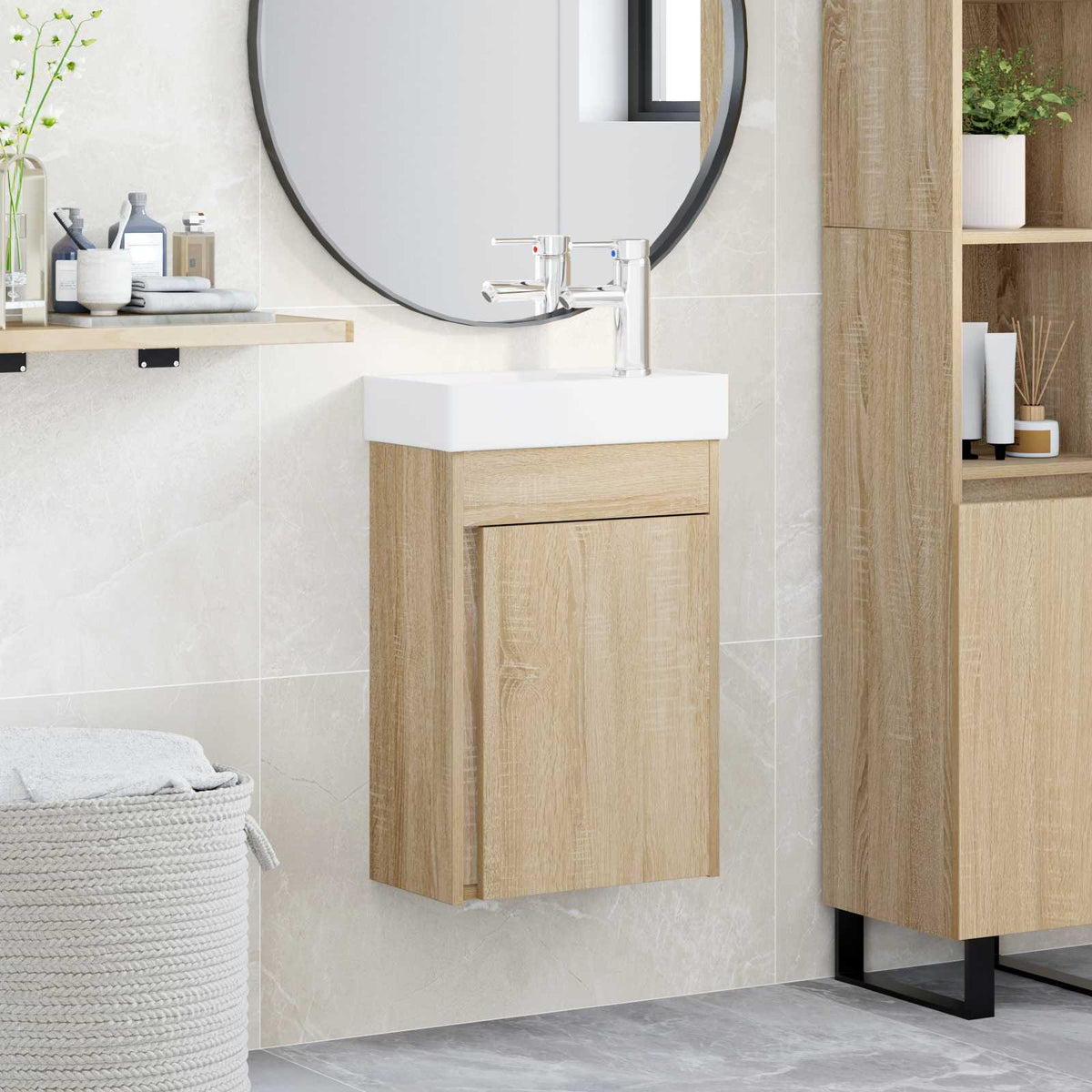 Bathroom Vanity Unit with Tap 40.5 x 22.5 x 62 cm Sonoma oak