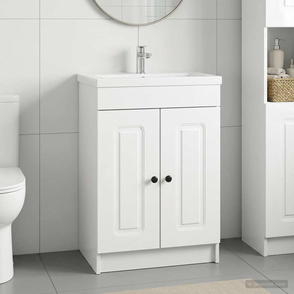 vidaXL Bathroom under Sink Cabinet High Gloss White 56 x 37.5 x 81 cm 1