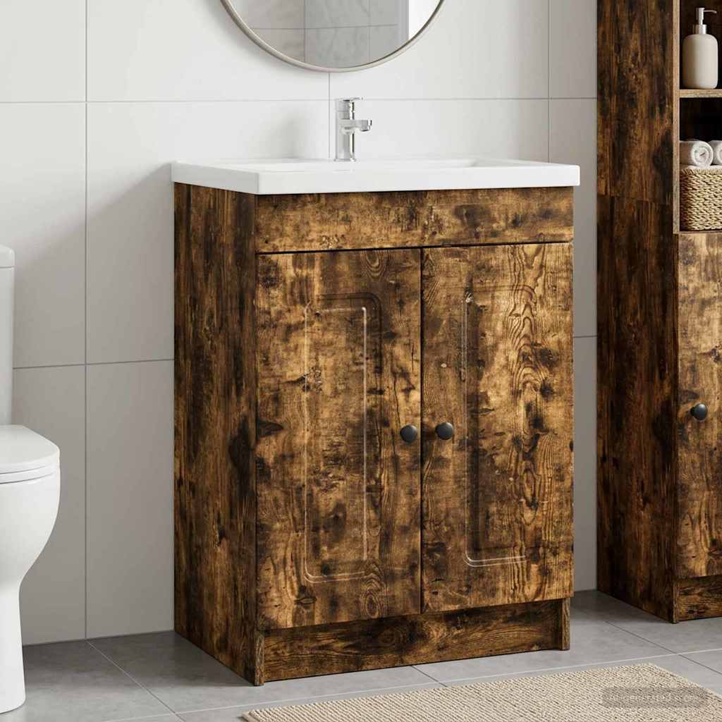 vidaXL Bathroom under Sink Cabinet Smoked Oak 56 x 37.5 x 81 cm 1