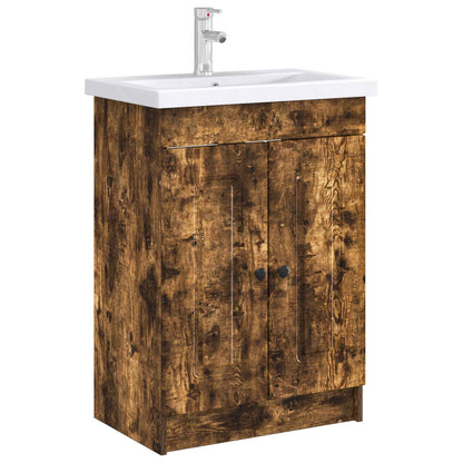 vidaXL Bathroom under Sink Cabinet Smoked Oak 56 x 37.5 x 81 cm 3