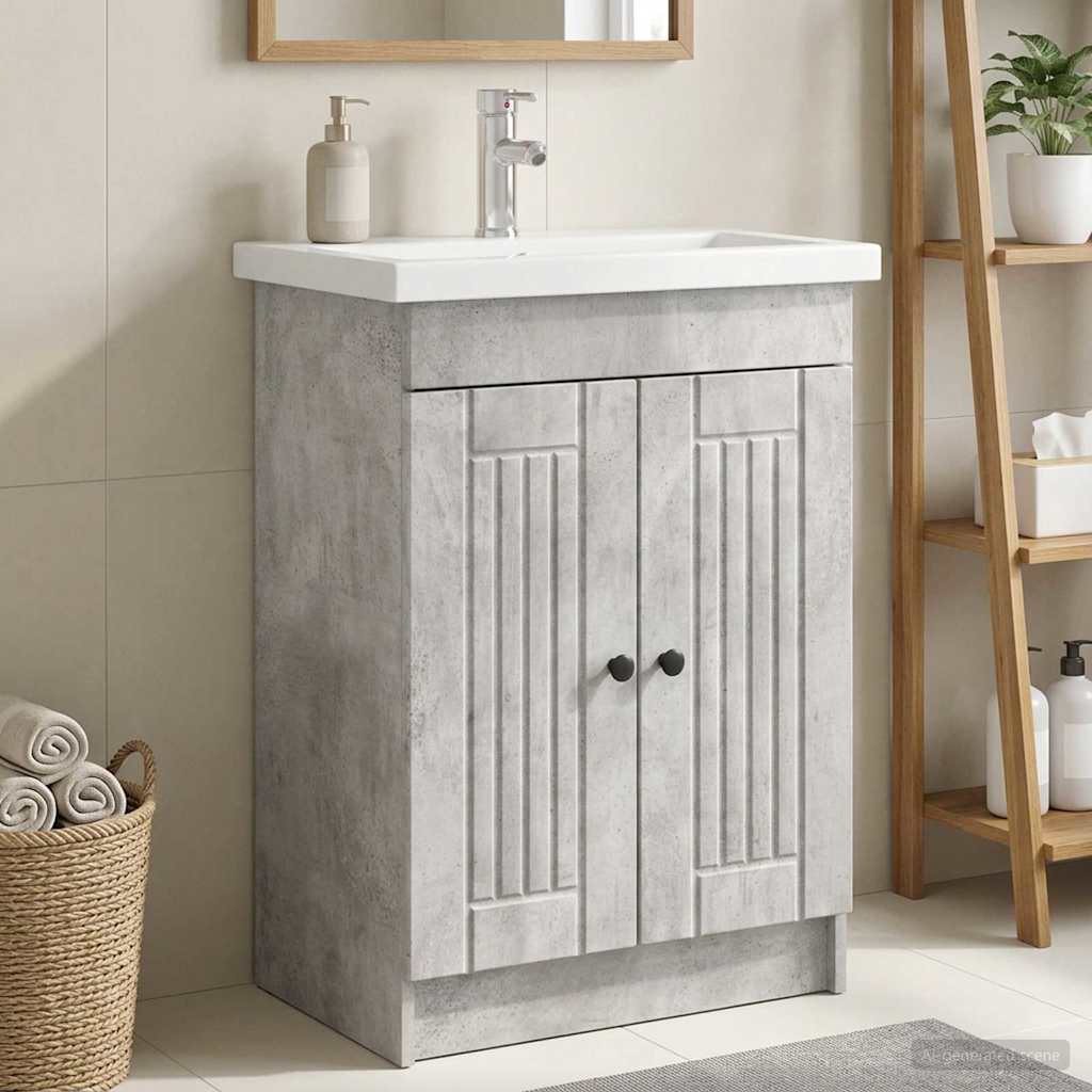 vidaXL Bathroom under Sink Cabinet Concrete Grey 56 x 37.5 x 81 cm 1