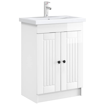 vidaXL Bathroom under Sink Cabinet High Gloss White 56 x 37.5 x 81 cm 3