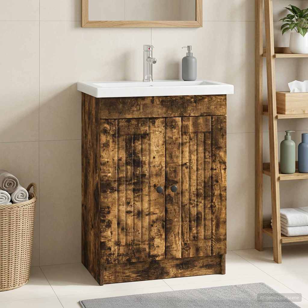 vidaXL Bathroom under Sink Cabinet Smoked Oak 56 x 37.5 x 81 cm 1