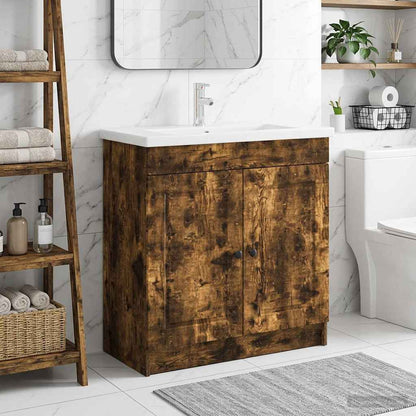 vidaXL Bathroom under Sink Cabinet Smoked Oak 56 x 37.5 x 81 cm 1